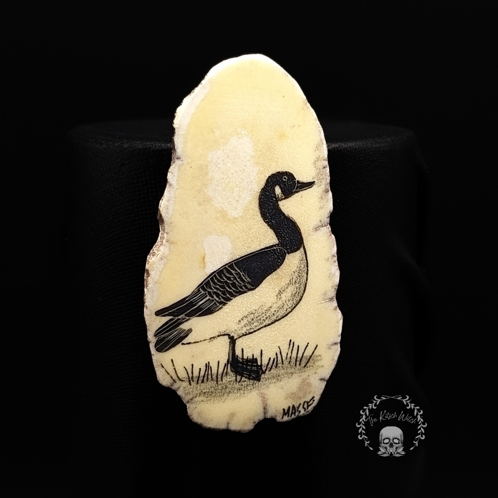 Vintage Len Masse Goose on Antler Brooch - signed
